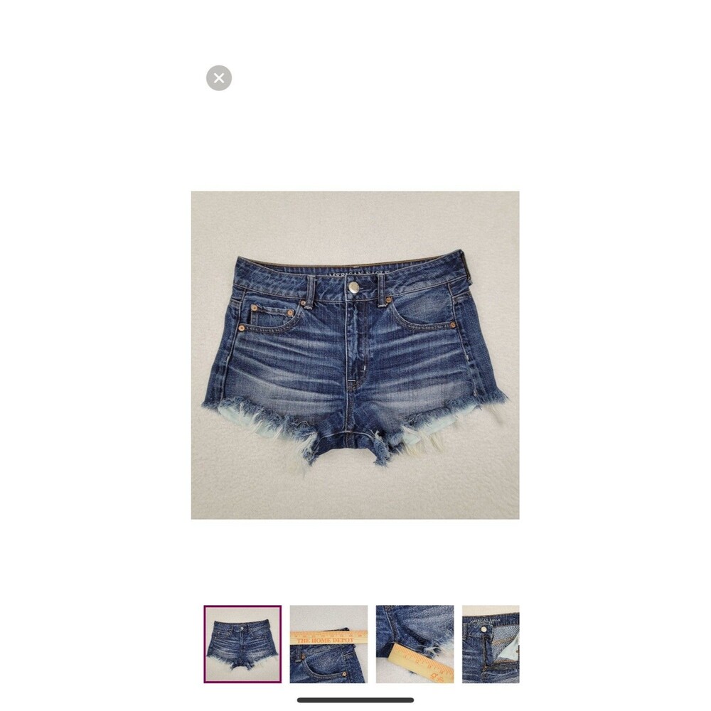 AMERICAN EAGLE Distressed Blue Denim HI Rise Festival Jean Shorts Women's Size 4